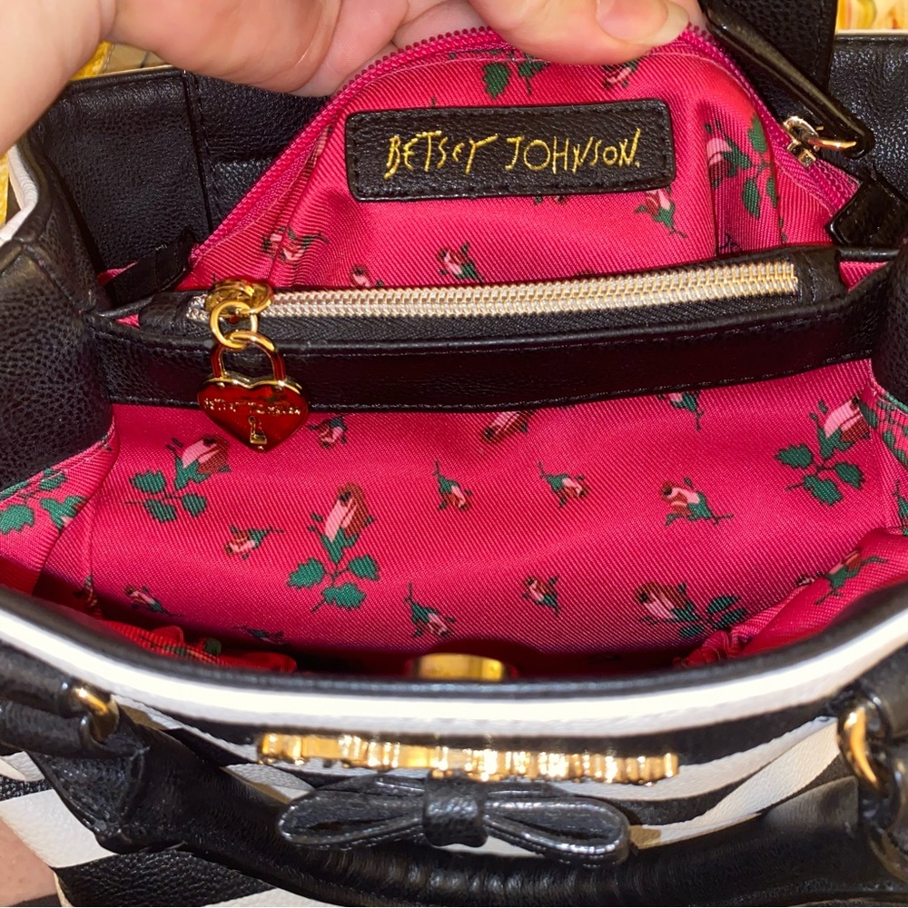 Betsey Johnson Striped Handbacg Crossbody Purse Bag - Picture 7 of 8